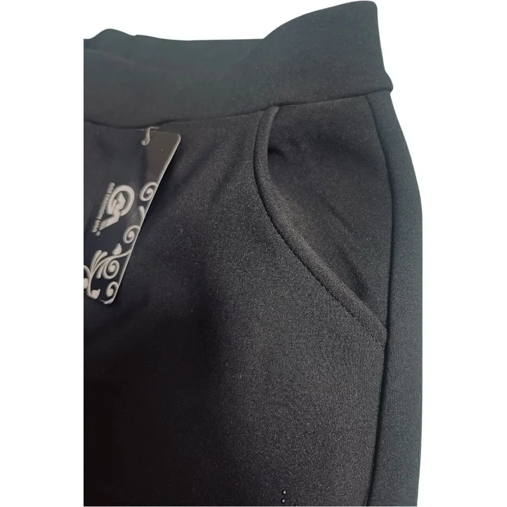 Elegant Black Embellished Winter Straight Pants - Picture 5 of 12